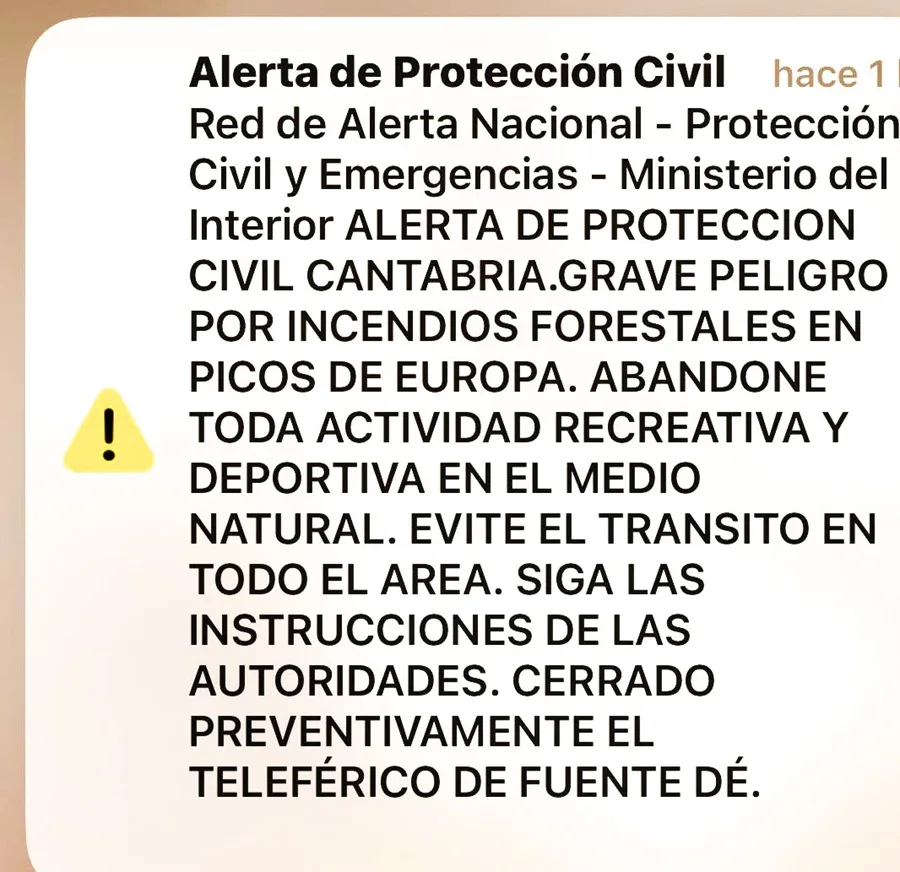 Tres comunidades emiten alerta a móviles para prevenir actividades en los Picos de Europa