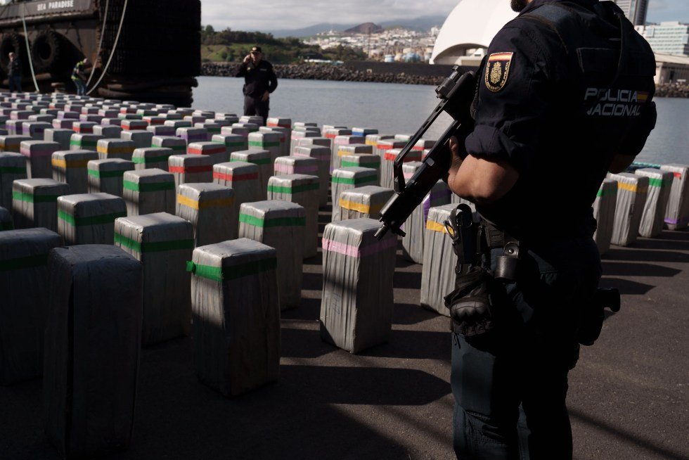 Agentes vigilan el desembarco de la droga  en el puerto de Santa Cruz de Tenerife. EFE/Ram&oacute;n de la Rocha