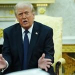 El presidente de los Estados Unidos, Donald Trump, durante su reunni&oacute;n en la Casa Blanca con el canciller alem&aacute;n, Friedrich Merz.