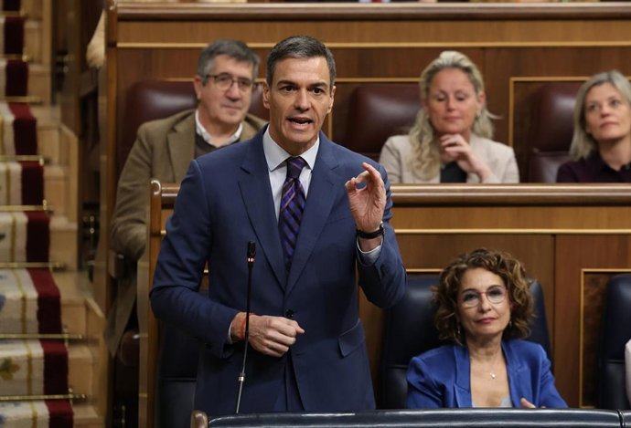 El presidente del Gobierno, Pedro S&aacute;nchez, interviene durante una sesi&oacute;n de control al Gobierno, en el Congreso de los Diputados, a 18 de marzo de 2026, en Madrid (Espa&ntilde;a).